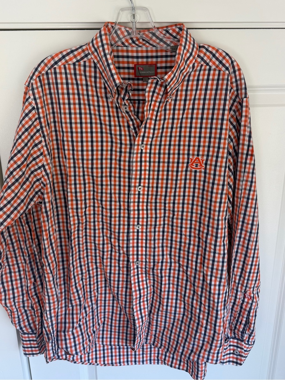 Auburn University Orange Navy Plaid Button-Down Shirt